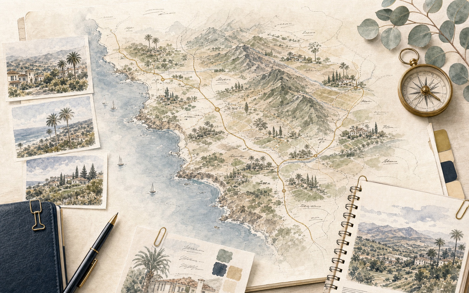Editorial field guide scene for Southern California community planning.